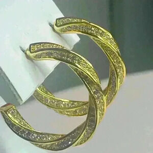SIMULATED STONES TWISTED HOOP EARRINGS